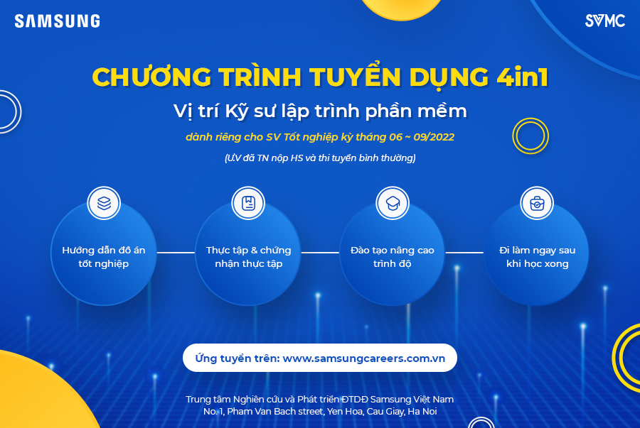 SAMSUNG SVMC (HÀ NỘI) TUYỂN DỤNG VỊ TRÍ KỸ SƯ LẬP TRÌNH PHẦN MỀM