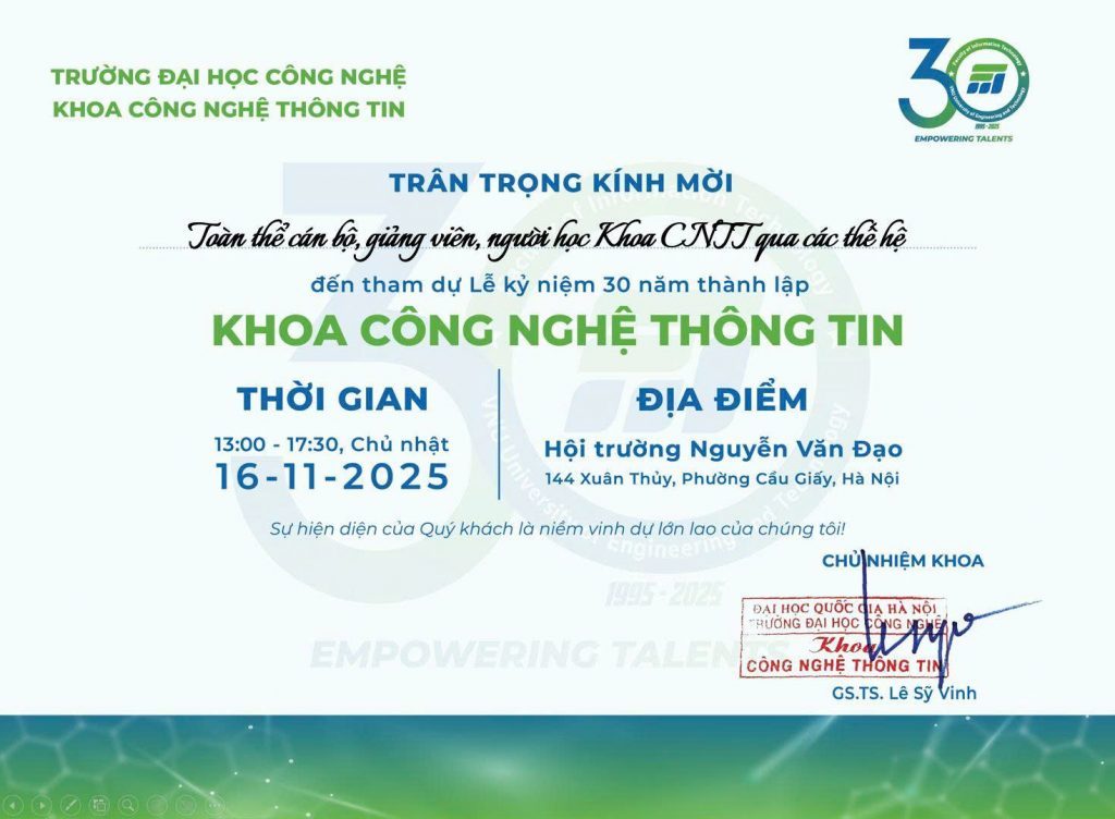 Kỷ niệm 30 năm thành lập Khoa Công nghệ thông tin